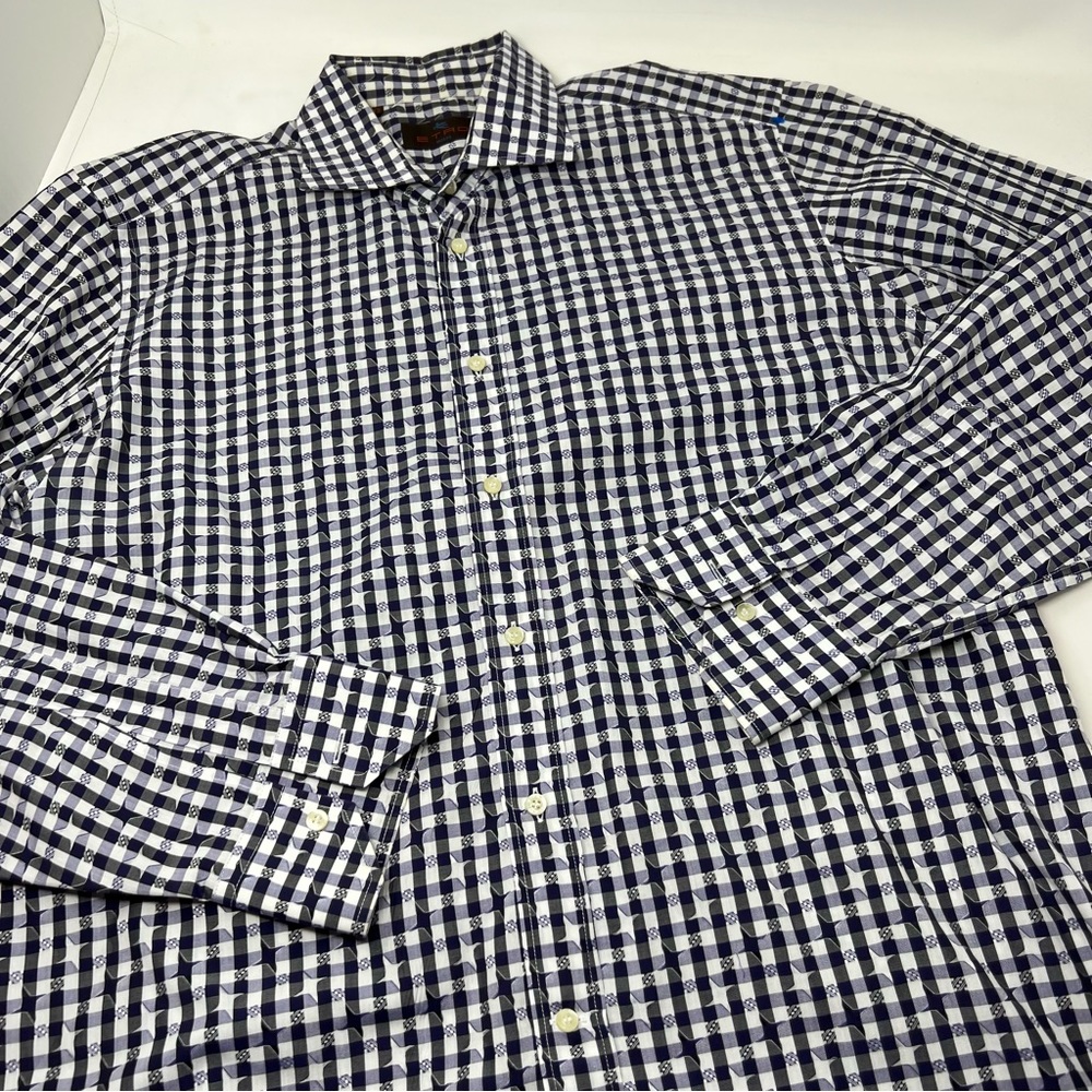 Like new ETRO men’s plaid long sleeve button down shirts blue white size 42 C8